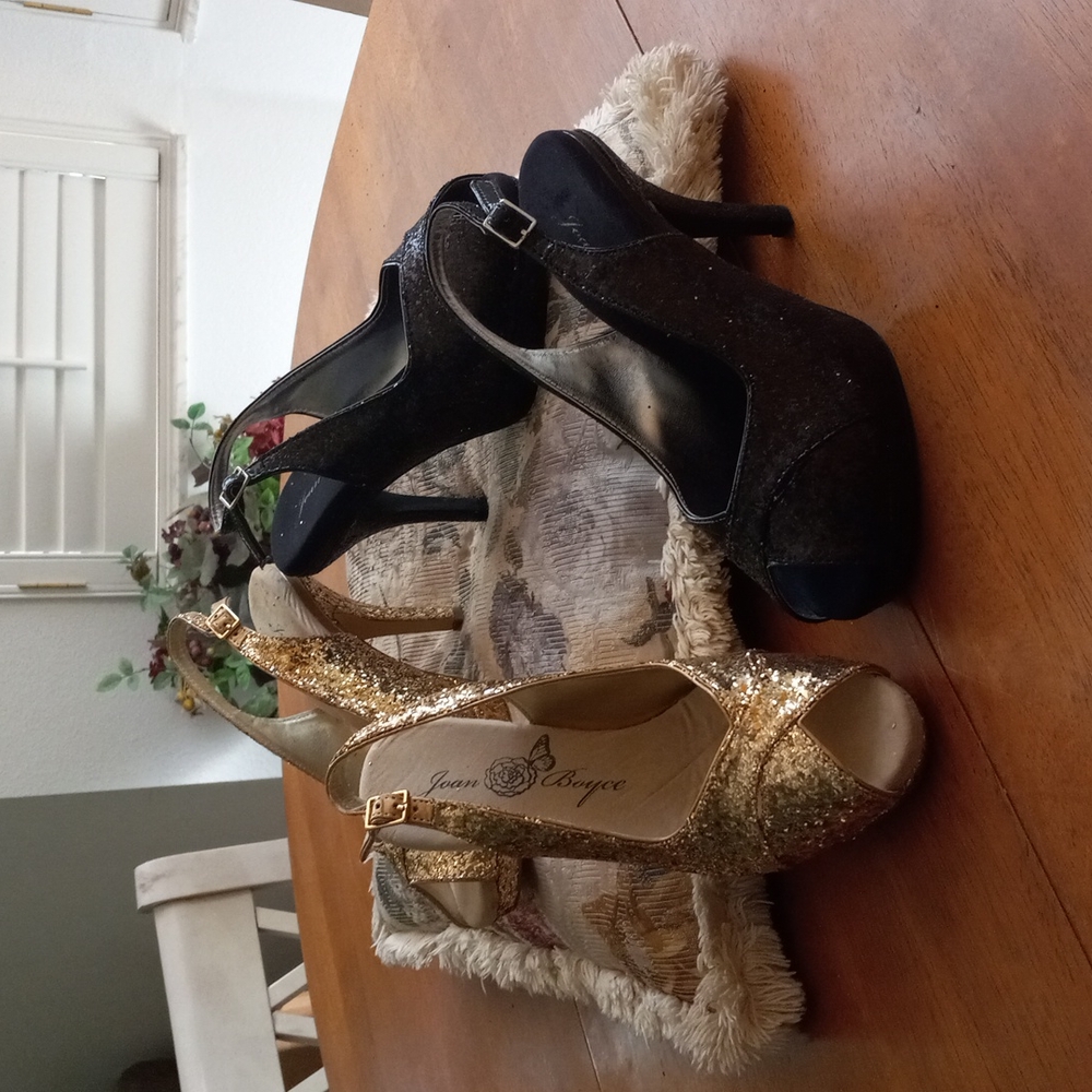 Ladies high heel shoes 3.5 two pairs one Black Glitter and Gold Glitter.  Both
